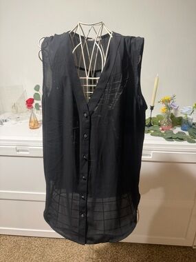 Maurices Black Sheer V-Neck Button Front Blouse